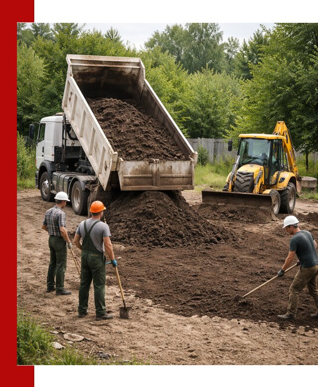 Доставка и укладка грунта для выравнивания участка в Рязани